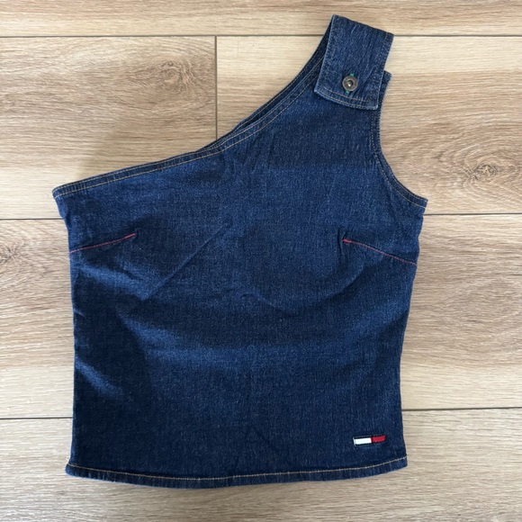 Tommy Hilfiger One-Shoulder Denim Top - Picture 1 of 8